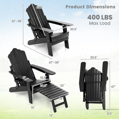 All-Weather HIPS Patio Adirondack Lounge Chair with Retractable Footrest