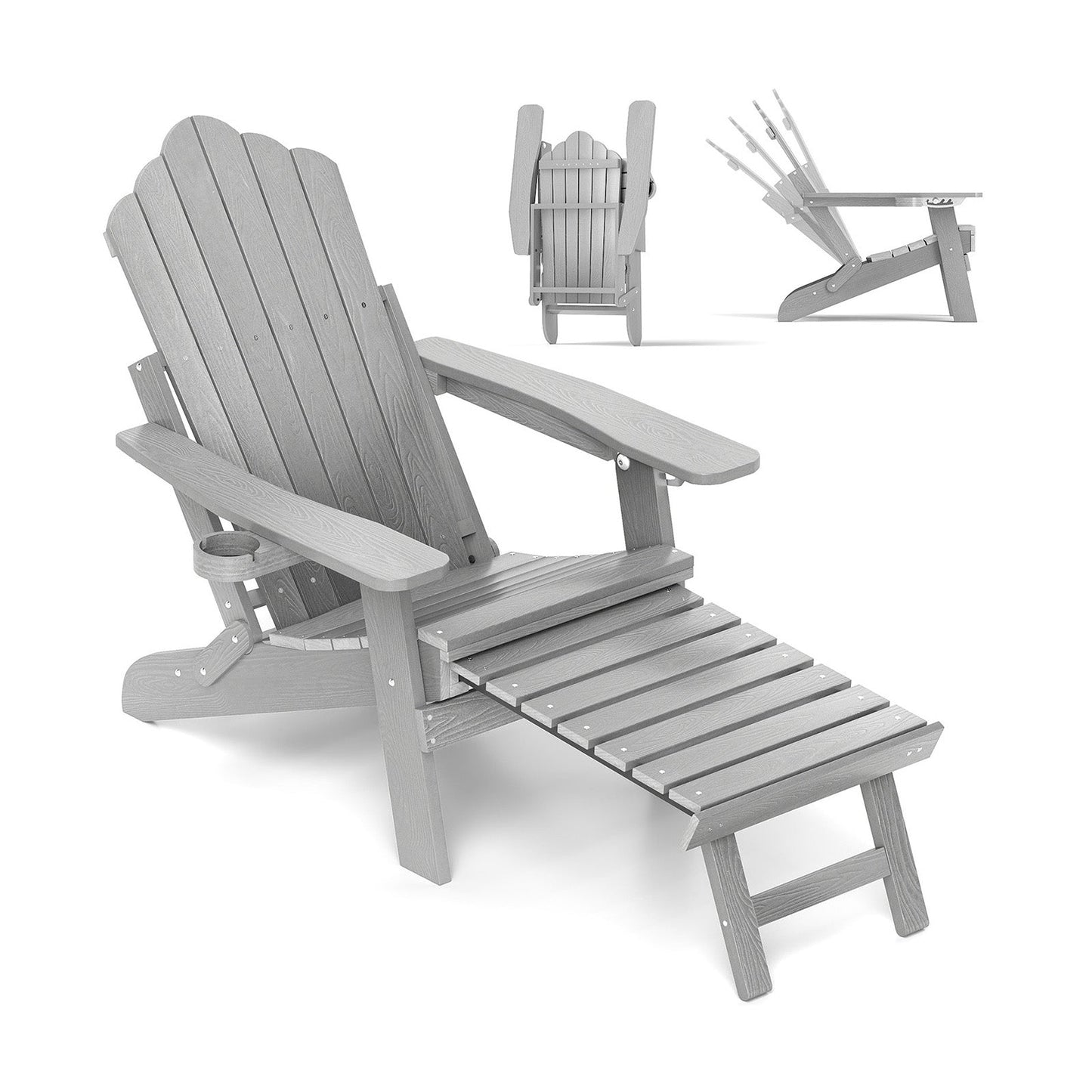 All-Weather HIPS Patio Adirondack Lounge Chair with Retractable Footrest