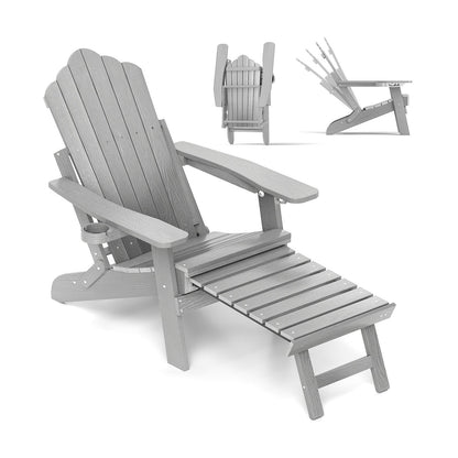 All-Weather HIPS Patio Adirondack Lounge Chair with Retractable Footrest
