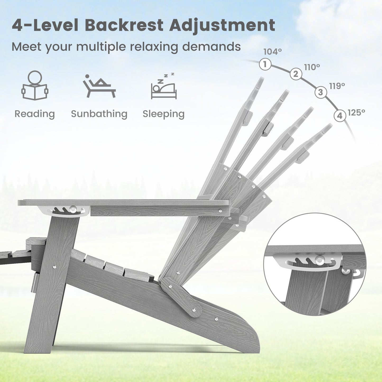 All-Weather HIPS Patio Adirondack Lounge Chair with Retractable Footrest