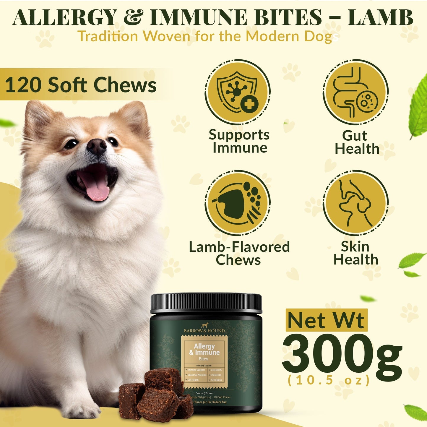 Allergy & Immune Bites for Dogs – Colostrum, Probiotics & Omega-3 – Seasonal Allergy & Itchy Skin Relief – Peanut Butter Flavor - Tampa Home & Garden Store