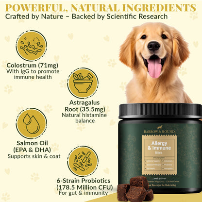 Allergy & Immune Bites for Dogs – Colostrum, Probiotics & Omega-3 – Seasonal Allergy & Itchy Skin Relief – Peanut Butter Flavor - Tampa Home & Garden Store