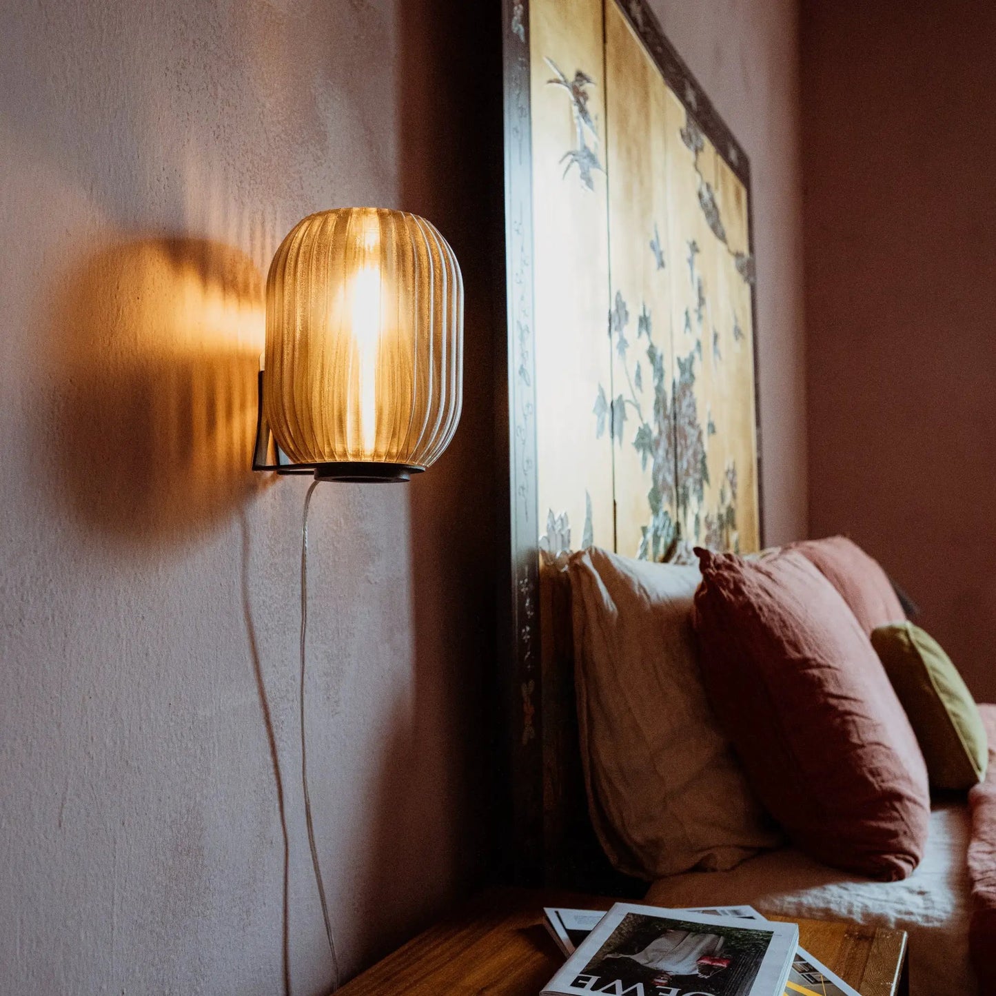 Allium Sconce wall light with amber ribbed glass shade by Wooj Design on Tampa Home & Garden Store