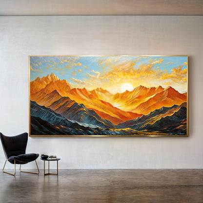 Canvas Print Alpenglow Majesty by Tailored Canvases; sunset orange mountains in gold frame on Tampa Home & Garden Store