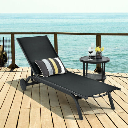 Aluminum Fabric Outdoor Patio Lounge Chair with Adjustable Reclining -Black - Tampa Home & Garden Store