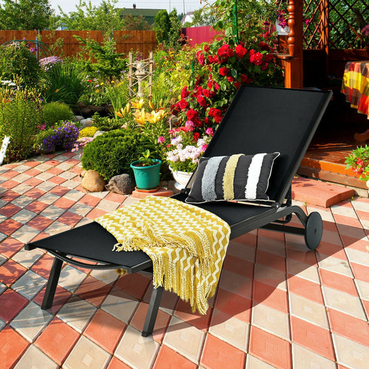 Aluminum Fabric Outdoor Patio Lounge Chair with Adjustable Reclining -Black - Tampa Home & Garden Store