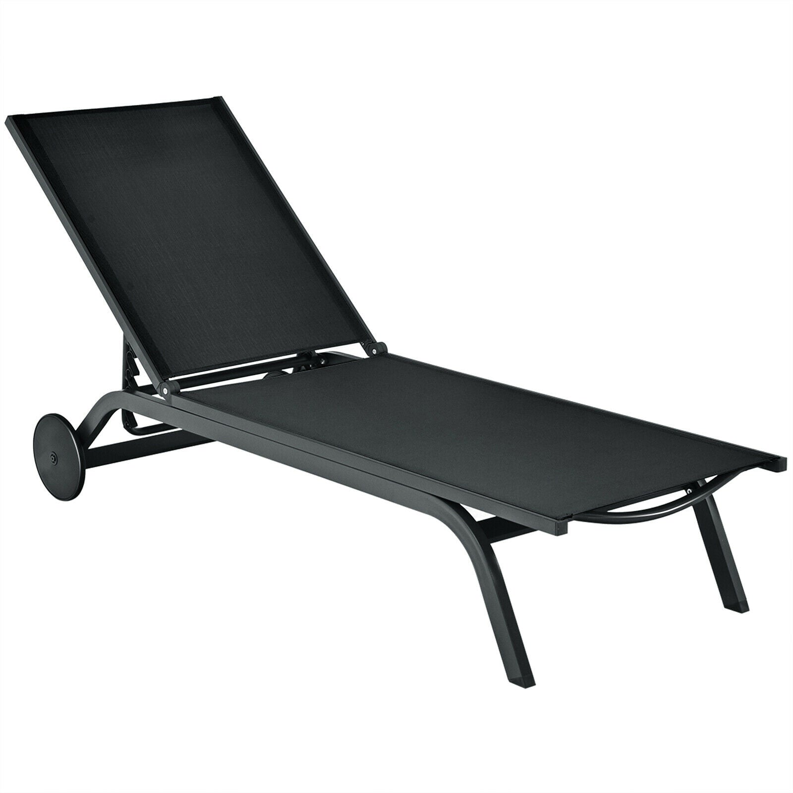 Aluminum Fabric Outdoor Patio Lounge Chair with Adjustable Reclining -Black - Tampa Home & Garden Store