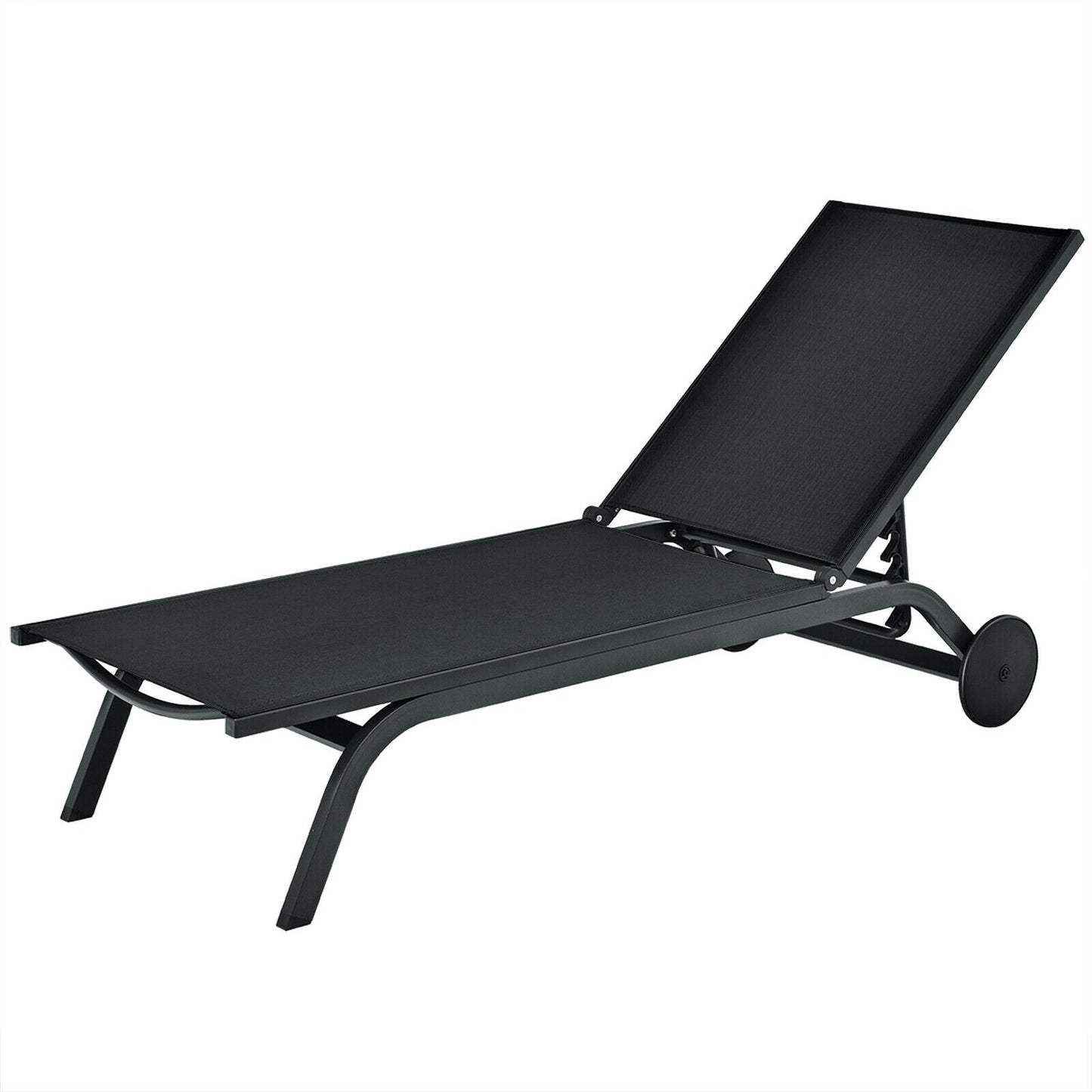 Aluminum Fabric Outdoor Patio Lounge Chair with Adjustable Reclining -Black - Tampa Home & Garden Store