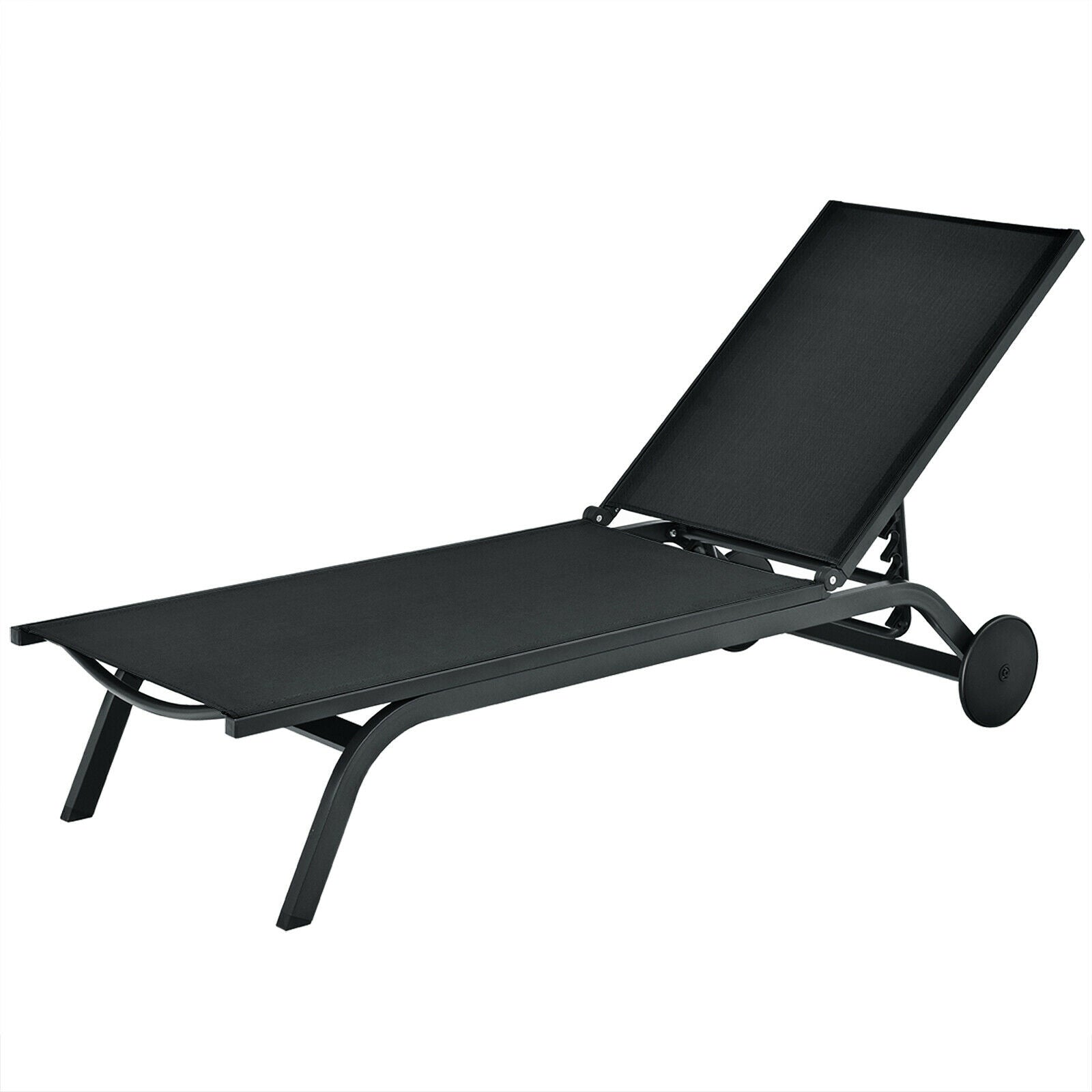 Aluminum Fabric Outdoor Patio Lounge Chair with Adjustable Reclining -Black - Tampa Home & Garden Store
