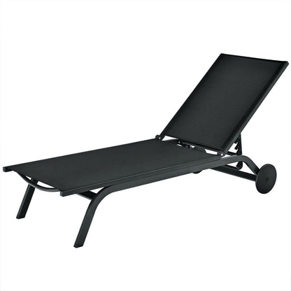 Aluminum Fabric Outdoor Patio Lounge Chair with Adjustable Reclining -Black - Tampa Home & Garden Store