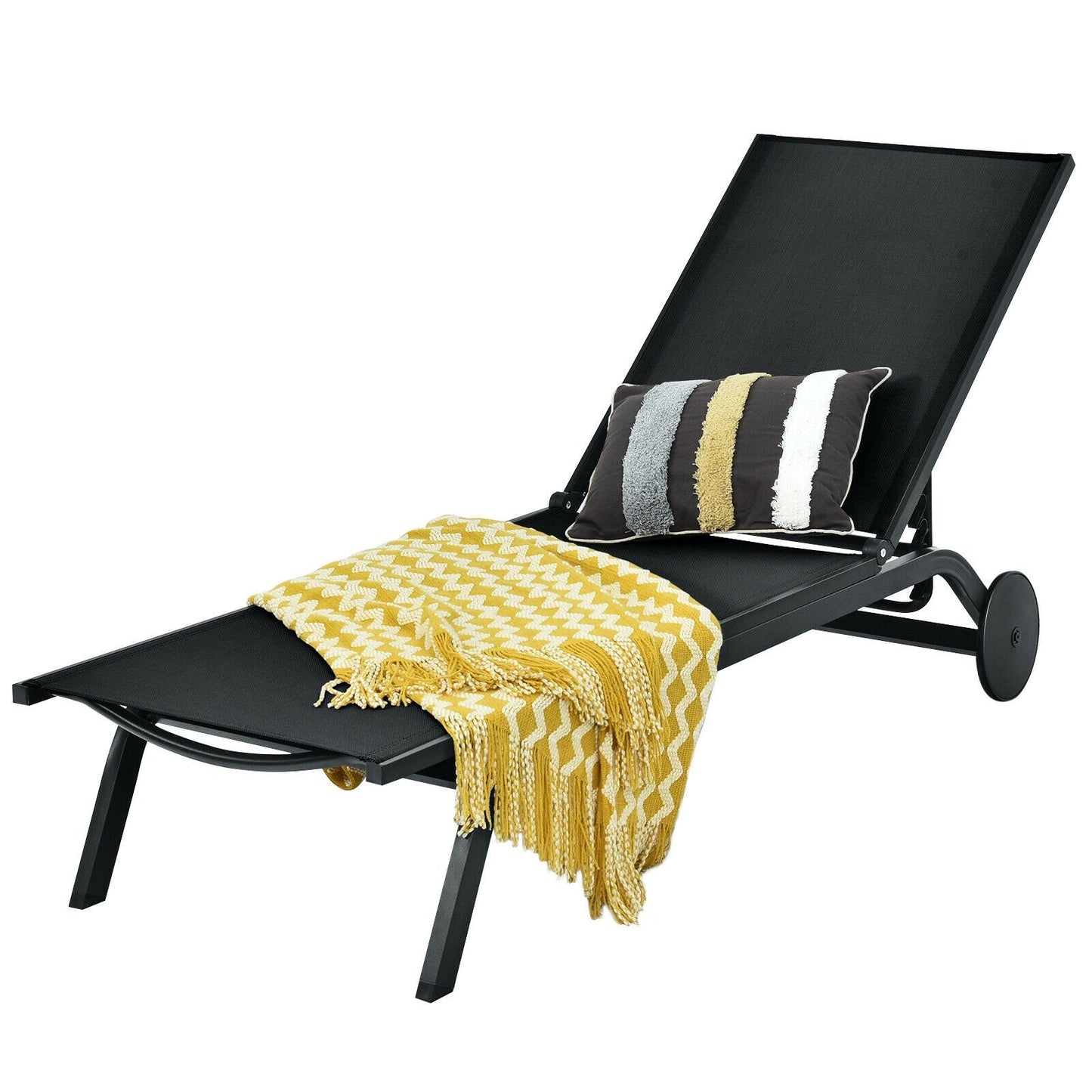 Aluminum Fabric Outdoor Patio Lounge Chair with Adjustable Reclining -Black - Tampa Home & Garden Store