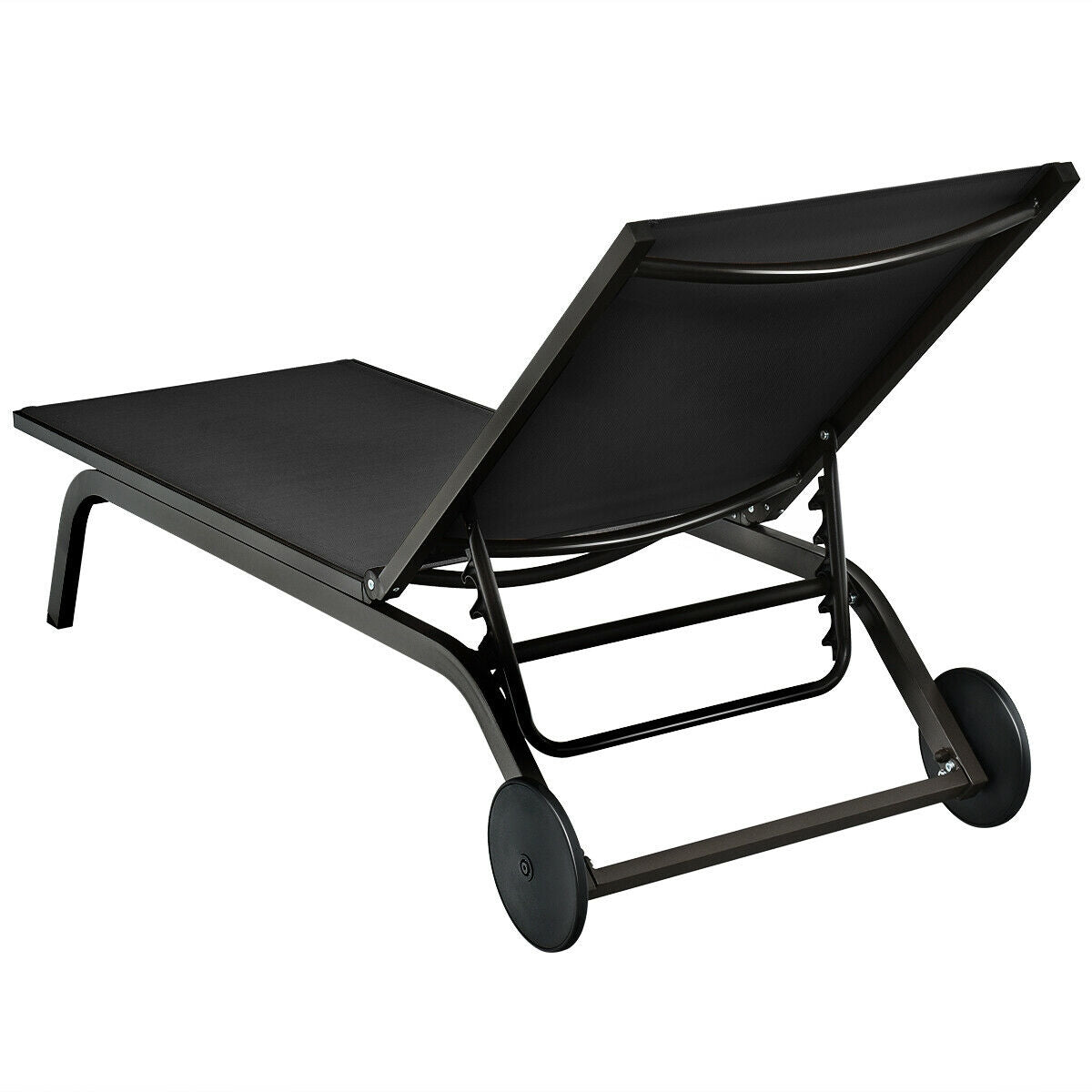 Aluminum Fabric Outdoor Patio Lounge Chair with Adjustable Reclining -Black - Tampa Home & Garden Store