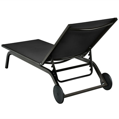 Aluminum Fabric Outdoor Patio Lounge Chair with Adjustable Reclining -Black - Tampa Home & Garden Store