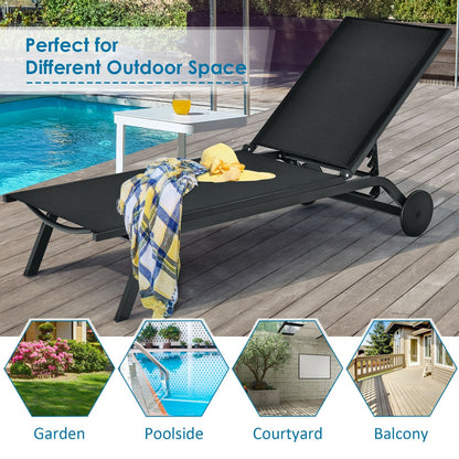 Aluminum Fabric Outdoor Patio Lounge Chair with Adjustable Reclining -Black - Tampa Home & Garden Store