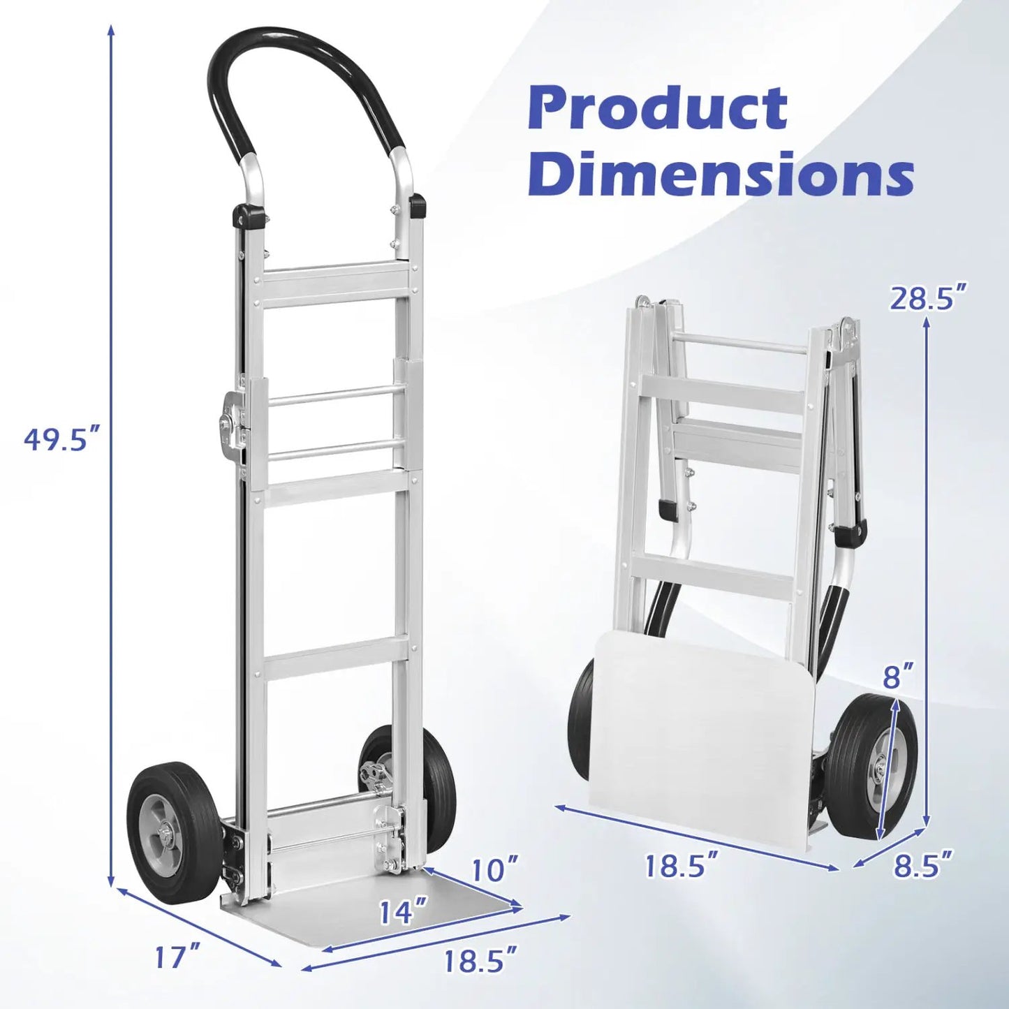 Aluminum Dolly Cart With 2 Rubber Wheels