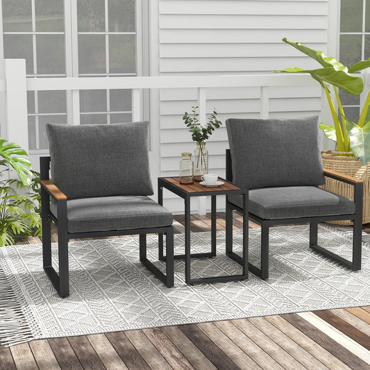 3 Pieces Aluminum Frame Weatherproof Outdoor Conversation Set with Soft Cushions-Gray - Tampa Home & Garden Store
