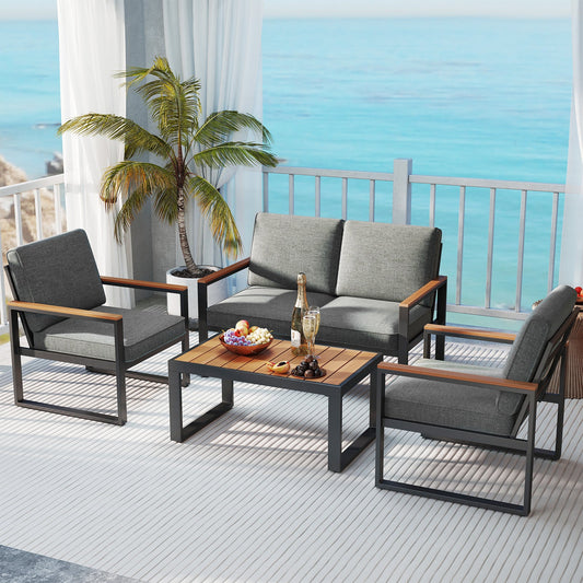 4 Piece Patio Aluminum Furniture Set with Armrests and Tabletop-Gray - Tampa Home & Garden Store