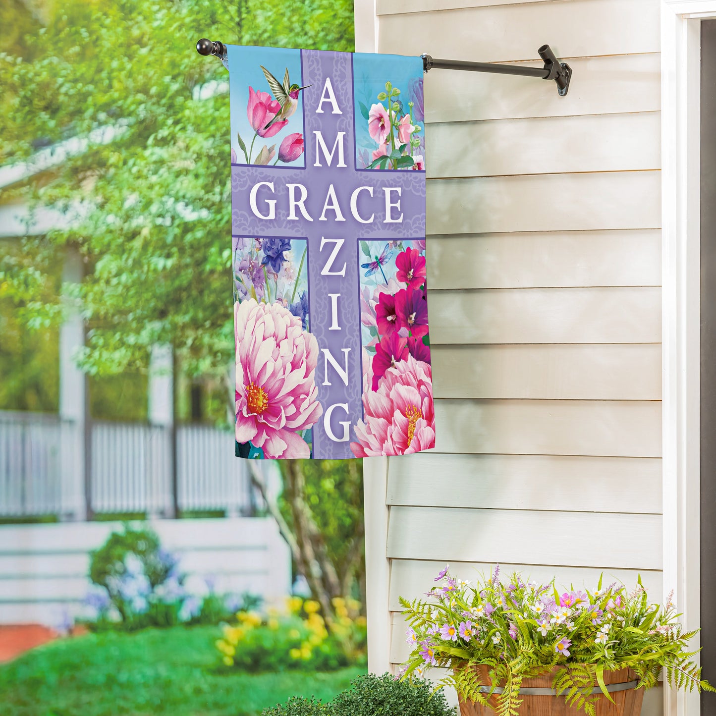 Amazing Grace Cross Suede House Flag - Tampa Home & Garden Store