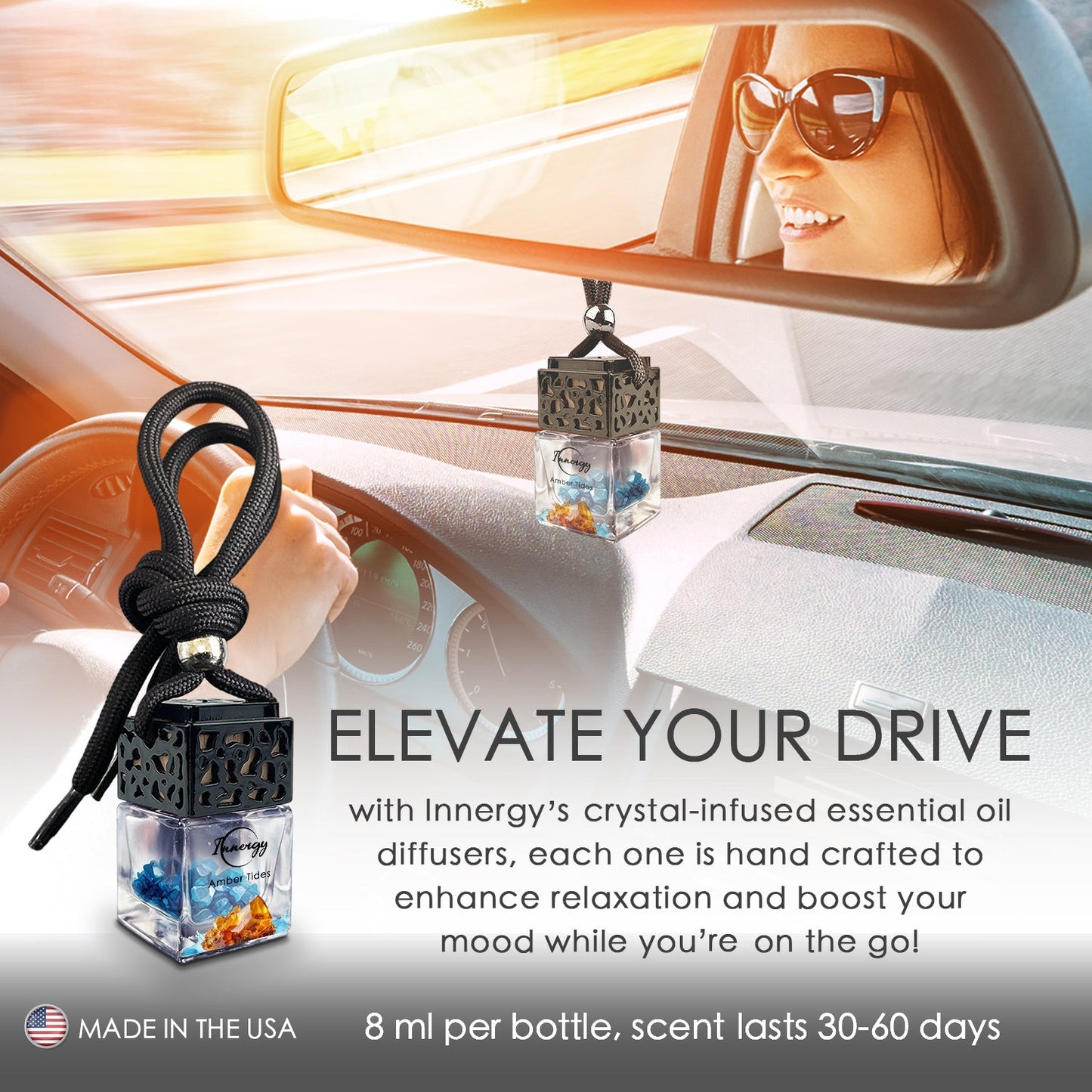 Amber Tides Crystal-Enhanced Oil Diffuser, Car Air Freshener, 8ml - Tampa Home & Garden Store