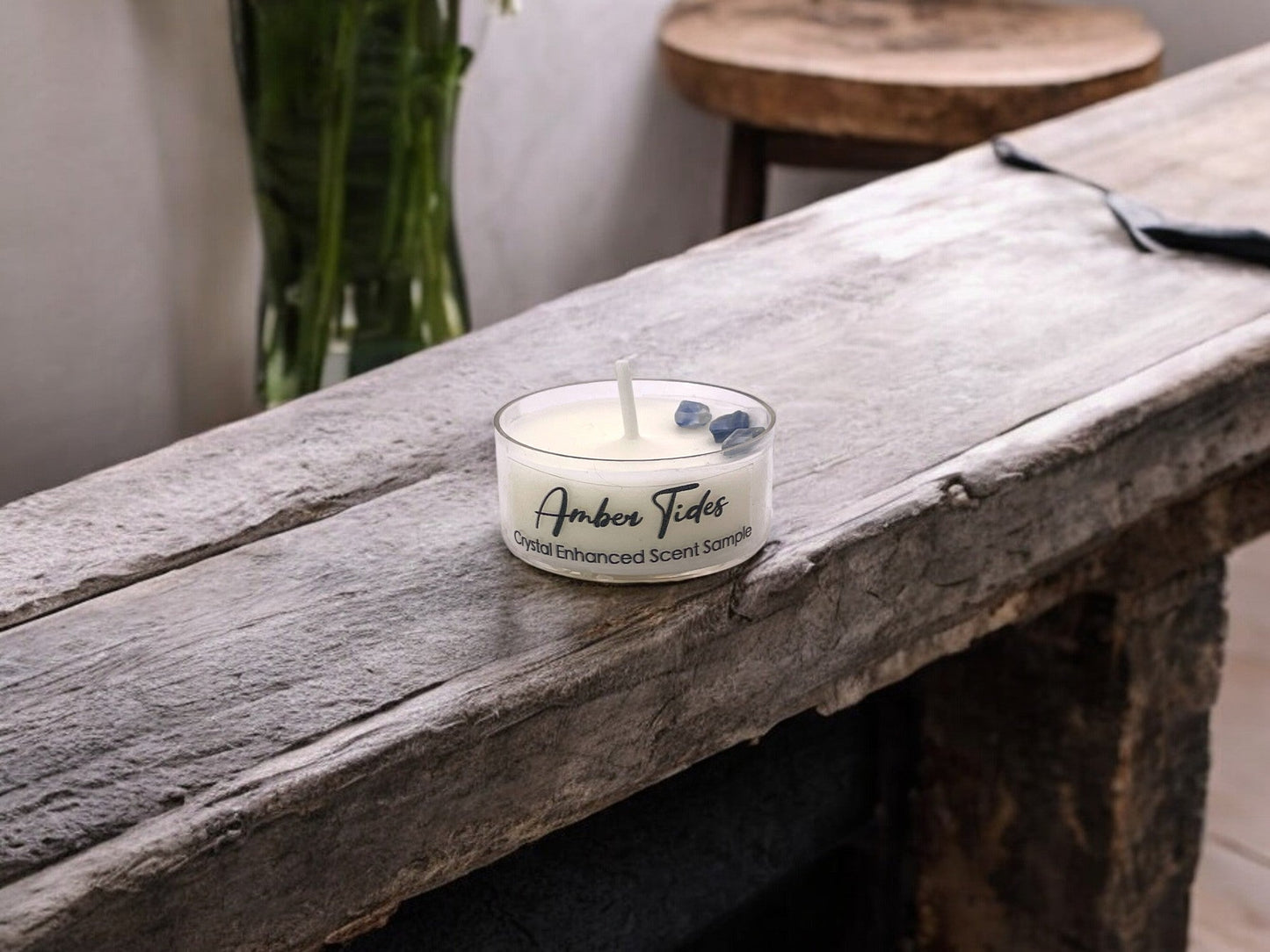 Amber Tides, Premium Coconut-Soy Wax Tea Light Crystal Candle, 1oz - Tampa Home & Garden Store