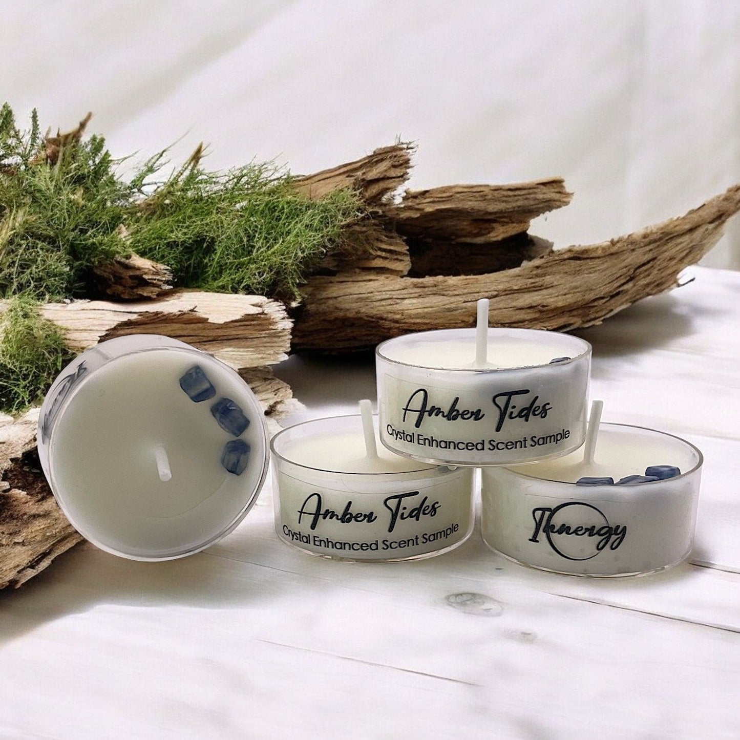 Amber Tides, Premium Coconut-Soy Wax Tea Light Crystal Candle, 1oz - Tampa Home & Garden Store