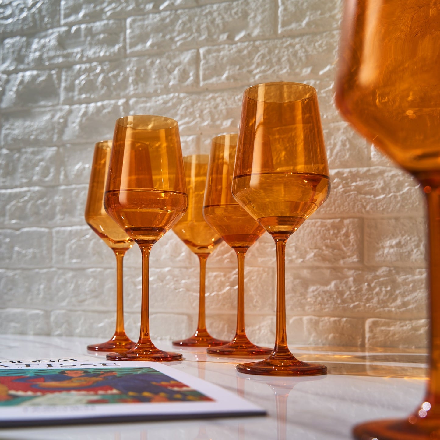 Set of 6 Amber Rhea Stemmed Wine Glasses