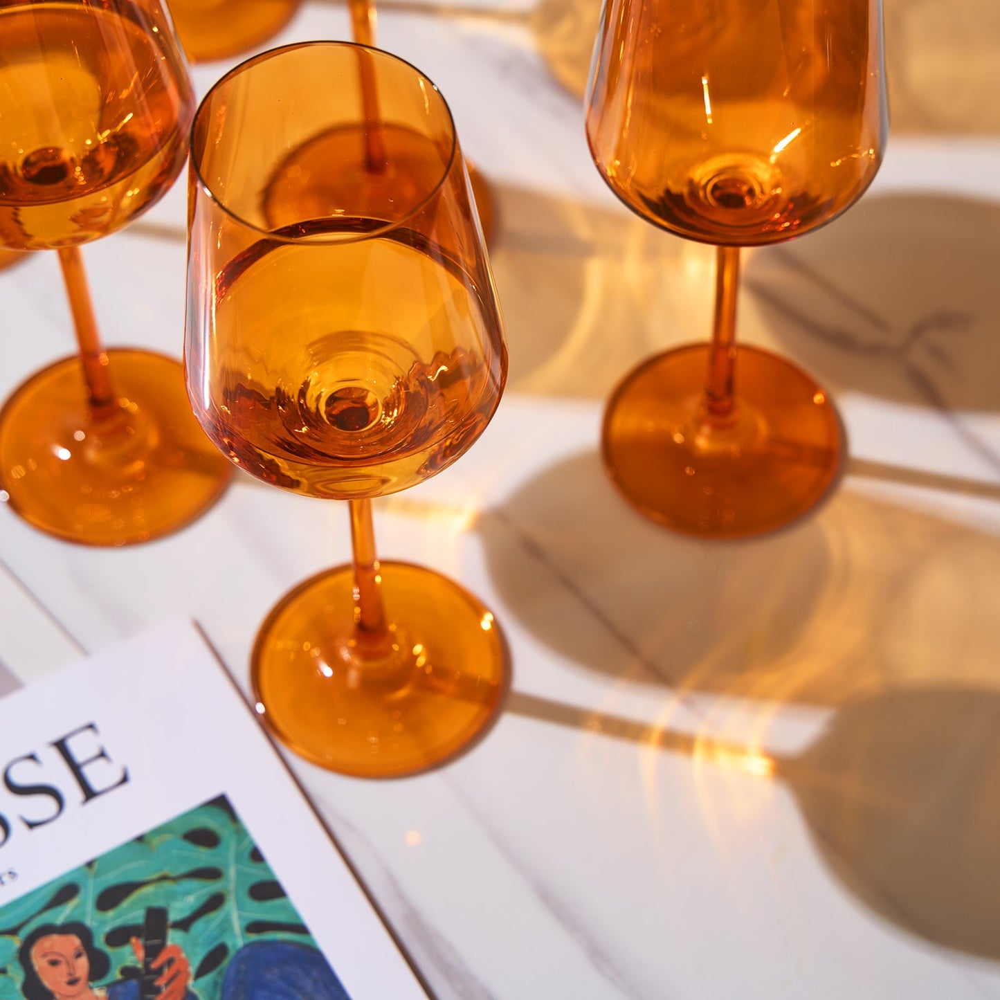 Set of 6 Amber Rhea Stemmed Wine Glasses