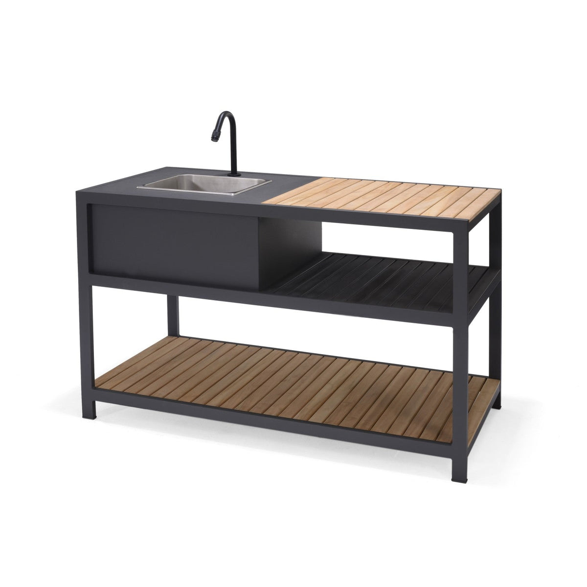 Amber Outdoor Kitchen island with sink, black faucet, gray frame, wood slats LifestyleGarden US on Tampa Home & Garden Store