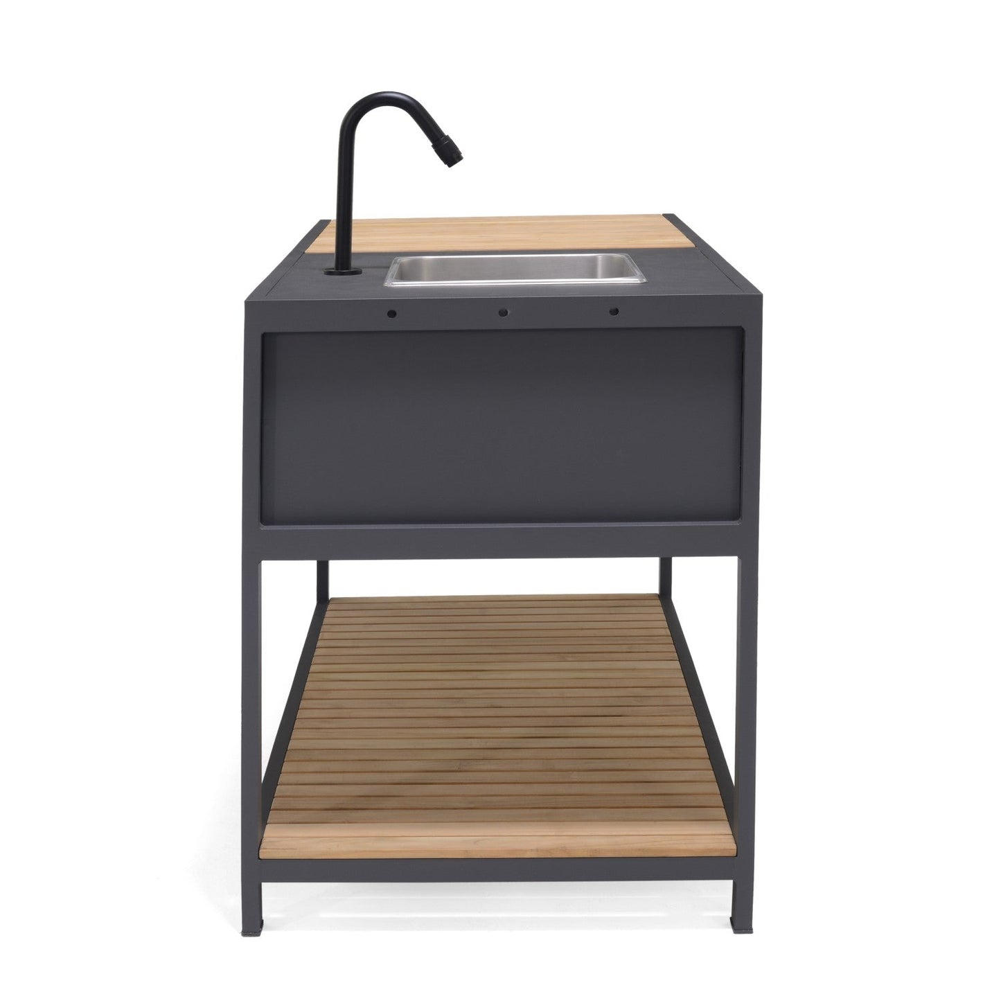 Amber Outdoor Kitchen by LifestyleGarden US, gray metal island with wood top and built-in sink on Tampa Home & Garden Store