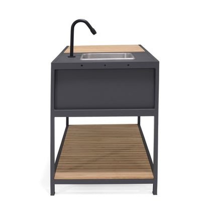 Amber Outdoor Kitchen by LifestyleGarden US, gray metal island with wood top and built-in sink on Tampa Home & Garden Store
