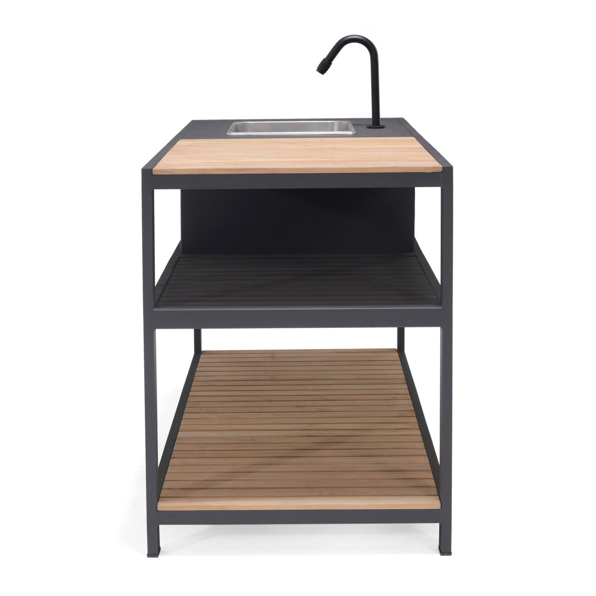 Amber Outdoor Kitchen with dark gray steel frame, bamboo top, built-in sink on Tampa Home & Garden Store