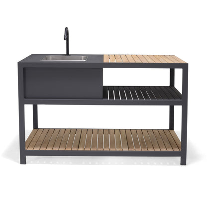Amber Outdoor Kitchen by LifestyleGarden US with sink, dark gray frame and wooden slat top on Tampa Home & Garden Store