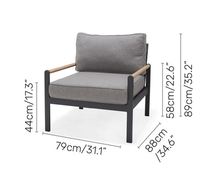 Amber Sectional Coffee Set grey cushions, dark frame, wood arms LifestyleGarden US on Tampa Home & Garden Store