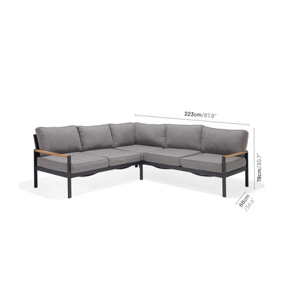 Amber Sectional Coffee Set grey cushions, black frame with wood arms outdoor balcony set on Tampa Home & Garden Store