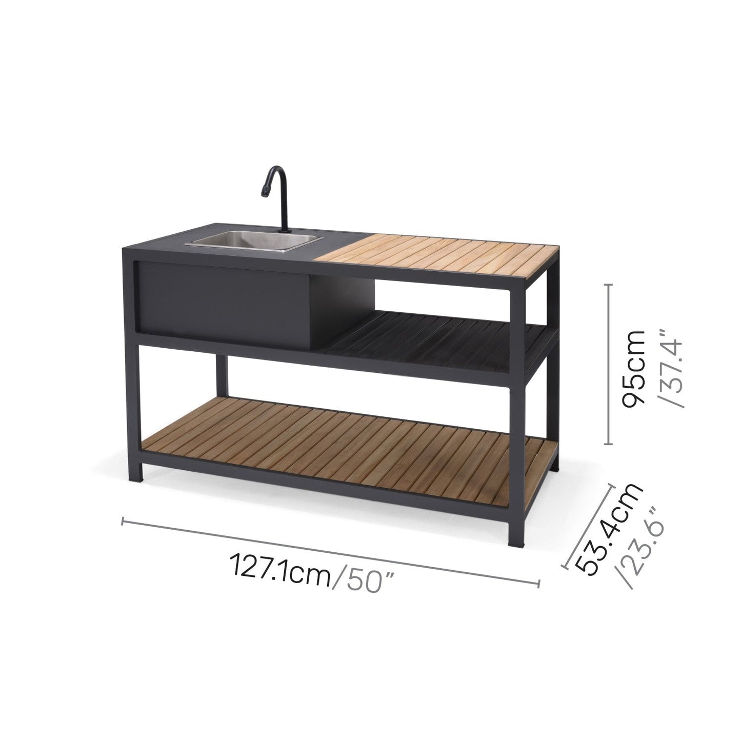 Amber Outdoor Kitchen by LifestyleGarden US island with sink, amber wood slats, black frame on Tampa Home & Garden Store