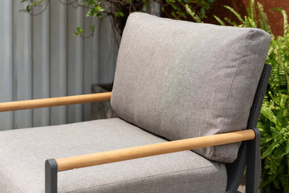 Amber Sectional Coffee Set with beige cushions and wooden armrests for balcony furniture on Tampa Home & Garden Store