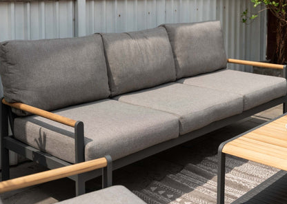 Amber Sectional Coffee Set with grey cushions and wood arms by LifestyleGarden US on Tampa Home & Garden Store