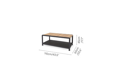 Amber Teak and Aluminum Rectangular Coffee Table with black frame on Tampa Home & Garden Store