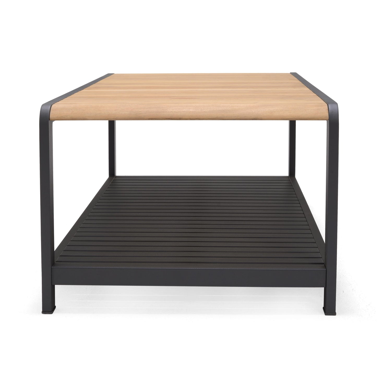 Amber teak and aluminum rectangular coffee table with black frame by LifestyleGarden US on Tampa Home & Garden Store