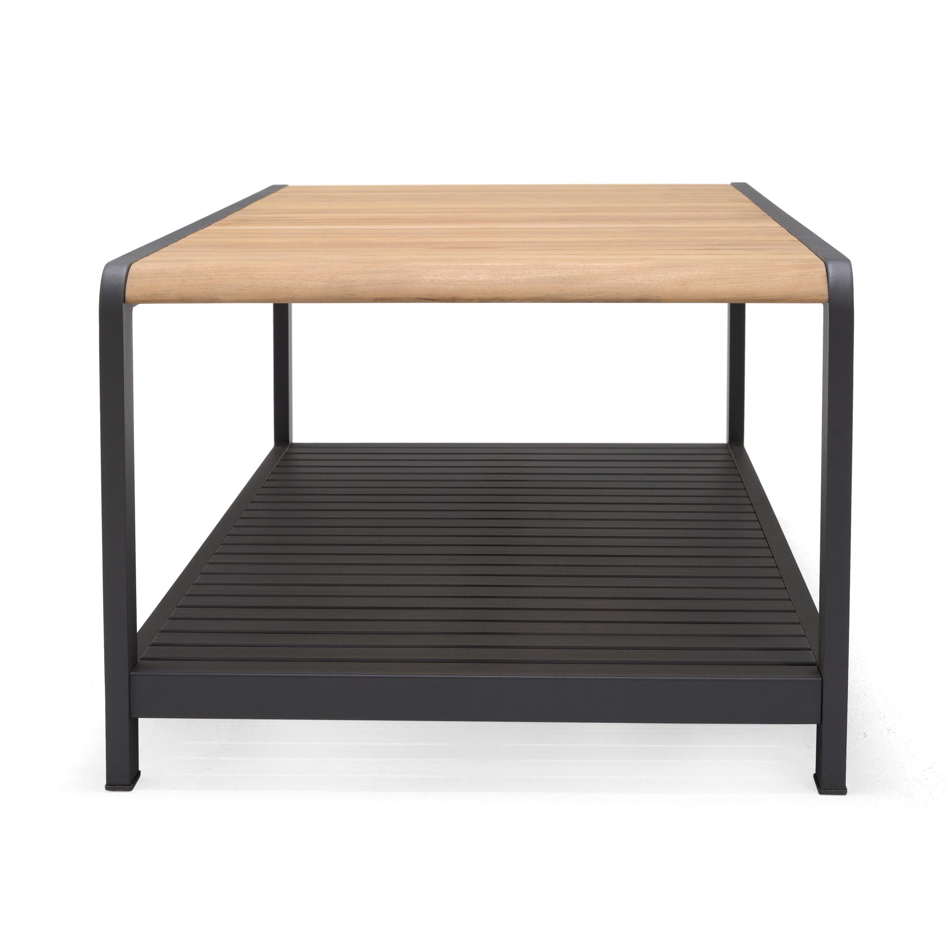 Amber teak and aluminum rectangular coffee table with black frame by LifestyleGarden US on Tampa Home & Garden Store