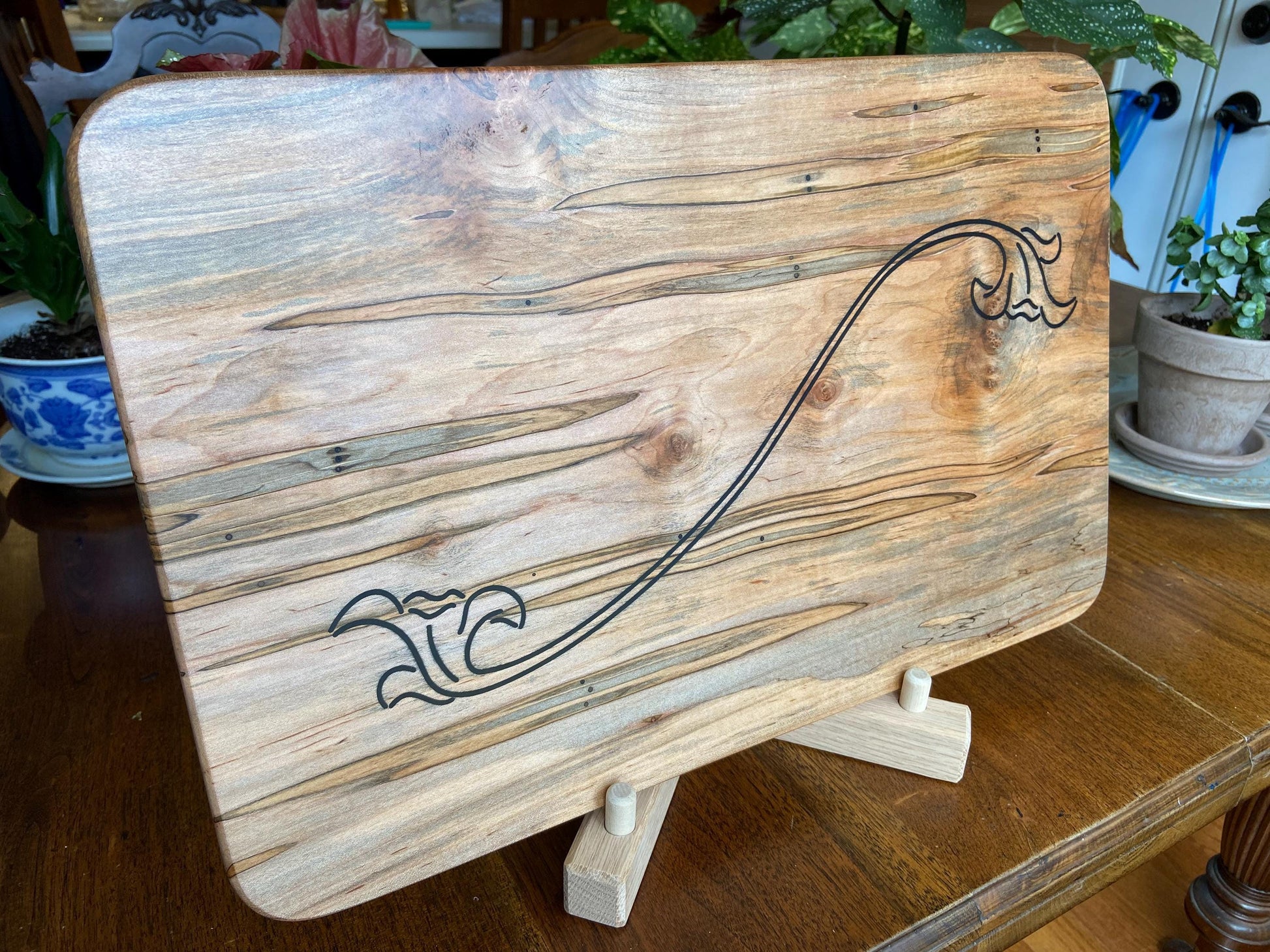 Ambrosia Maple Charcuterie Board - Unique Flower Scroll Resin Inlay - Tampa Home & Garden Store