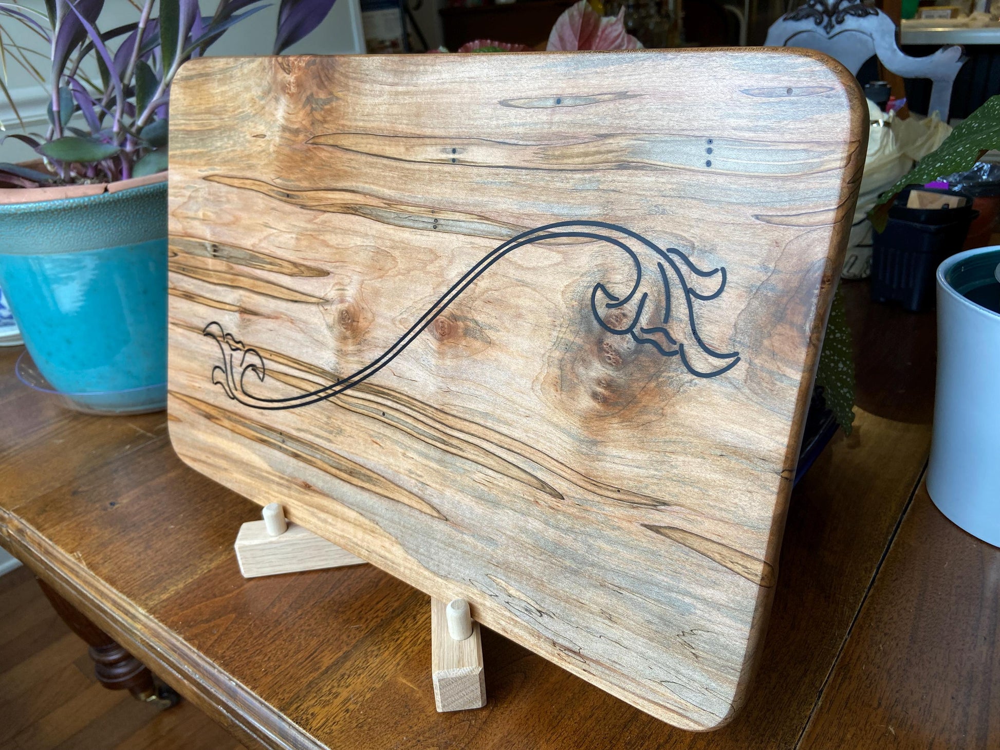 Ambrosia Maple Charcuterie Board - Unique Flower Scroll Resin Inlay - Tampa Home & Garden Store