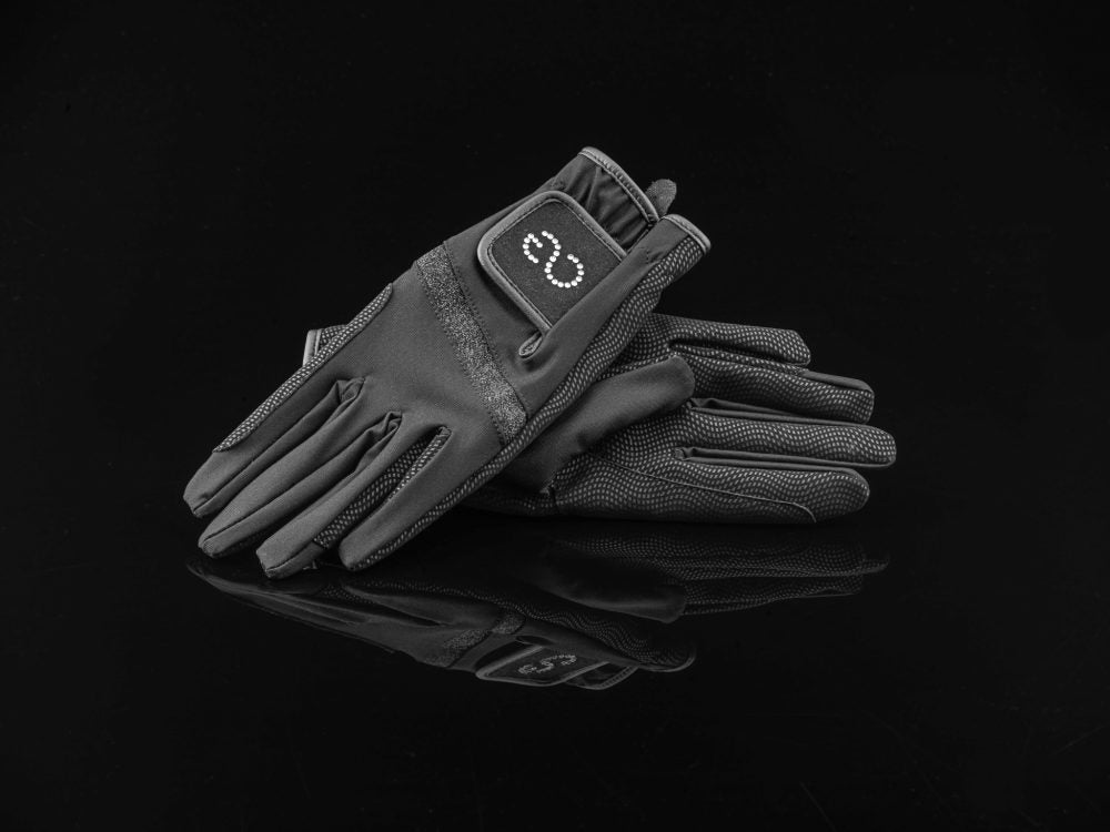 American Equus Crystal Edition Signature Riding Gloves pair black leather with grip on Tampa Home & Garden Store