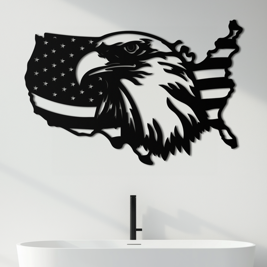 American Flag Eagle Silhouette Metal Wall Art – Patriotic USA Decor for Home & Office- KAF497 - Tampa Home & Garden Store