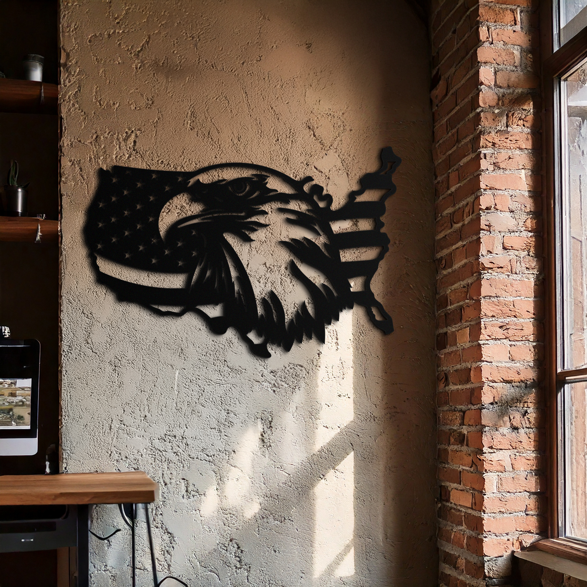 American Flag Eagle Silhouette Metal Wall Art – Patriotic USA Decor for Home & Office- KAF497 - Tampa Home & Garden Store
