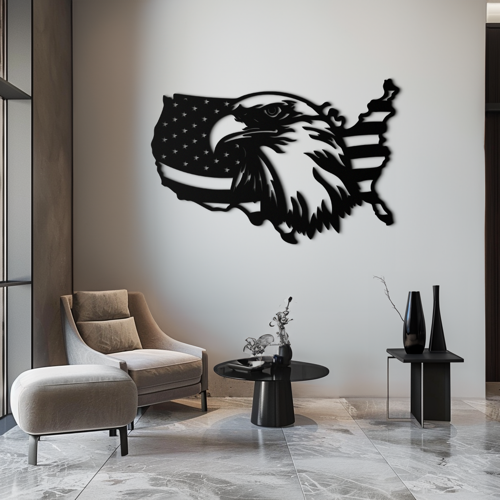 American Flag Eagle Silhouette Metal Wall Art – Patriotic USA Decor for Home & Office- KAF497 - Tampa Home & Garden Store