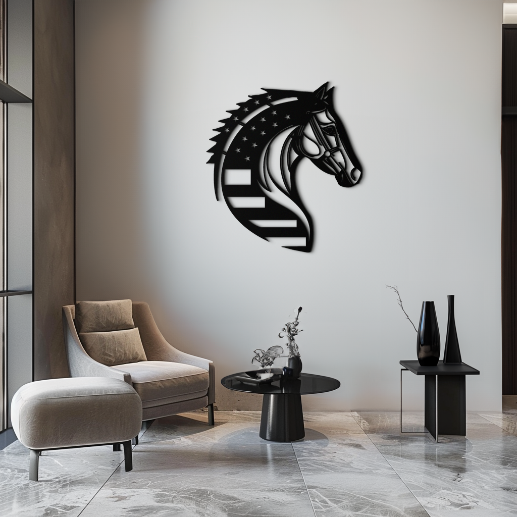 American Flag Horse Head Metal Wall Art – Patriotic Black Steel Equine Decor for Home, Barn and Ranch Interiors- KAF445 - Tampa Home & Garden Store