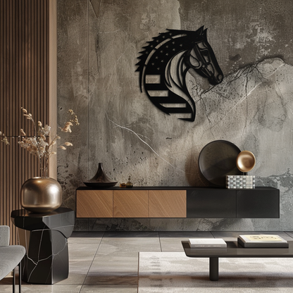 American Flag Horse Head Metal Wall Art – Patriotic Black Steel Equine Decor for Home, Barn and Ranch Interiors- KAF445 - Tampa Home & Garden Store