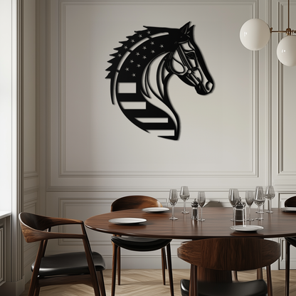 American Flag Horse Head Metal Wall Art – Patriotic Black Steel Equine Decor for Home, Barn and Ranch Interiors- KAF445 - Tampa Home & Garden Store