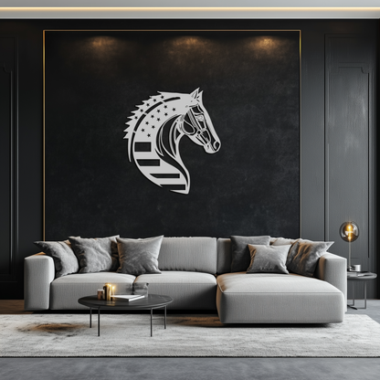 American Flag Horse Head Metal Wall Art – Patriotic Black Steel Equine Decor for Home, Barn and Ranch Interiors- KAF445 - Tampa Home & Garden Store